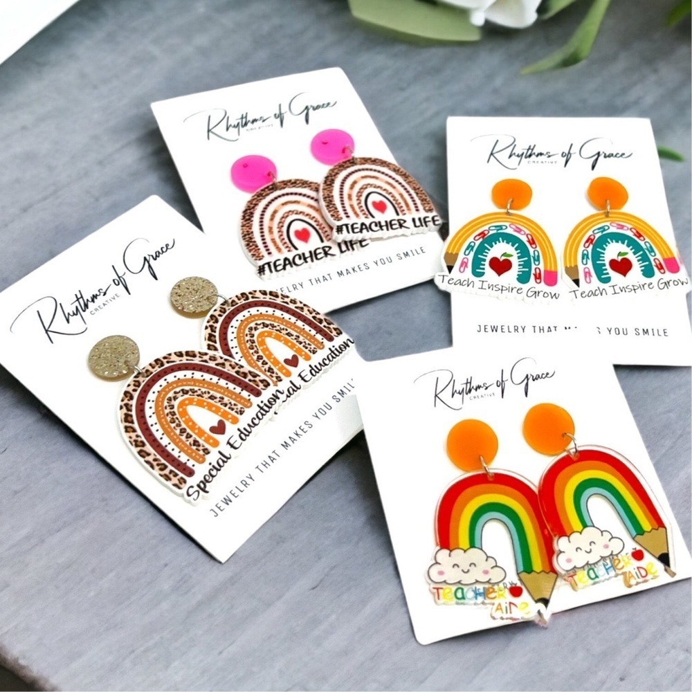Rainbow Teacher Dangle Earrings - Brighten Up the Classroom! NWT